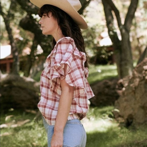 THE GREAT. Whisper Brick Plaid Shirt Size 3 - Picture 4 of 5